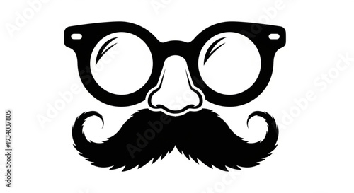 Black illustration of a face with glasses and mustache on white background
