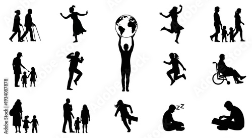 A collection of diverse human head and bust silhouettes showcasing various hairstyles and profiles against a white background.