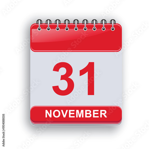 November Thirty First Daily Calendar Template Simple Planner Page