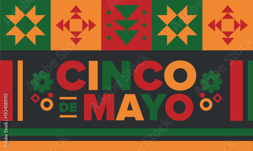 Cinco de Mayo in Mexico. Traditional mexican fiesta in May. National happy holiday with carnival, festival and parade. Latin american and spanish pattern. Illustration with sombrero. Vector poster