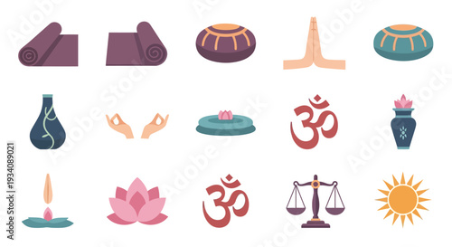 A Collection of Yoga, Meditation and Spiritual Symbols, Ideal for Wellness and Relaxation