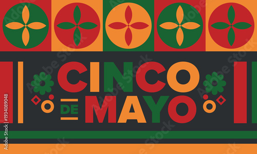 Cinco de Mayo in Mexico. Traditional mexican fiesta in May. National happy holiday with carnival, festival and parade. Latin american and spanish pattern. Illustration with sombrero. Vector poster