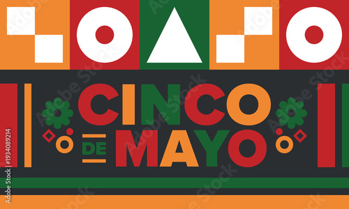 Cinco de Mayo in Mexico. Traditional mexican fiesta in May. National happy holiday with carnival, festival and parade. Latin american and spanish pattern. Illustration with sombrero. Vector poster