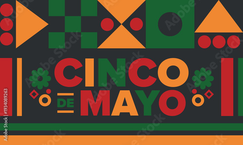 Cinco de Mayo in Mexico. Traditional mexican fiesta in May. National happy holiday with carnival, festival and parade. Latin american and spanish pattern. Illustration with sombrero. Vector poster