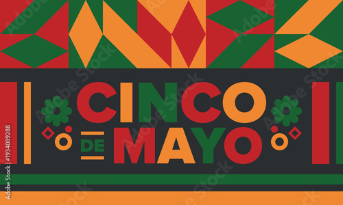 Cinco de Mayo in Mexico. Traditional mexican fiesta in May. National happy holiday with carnival, festival and parade. Latin american and spanish pattern. Illustration with sombrero. Vector poster