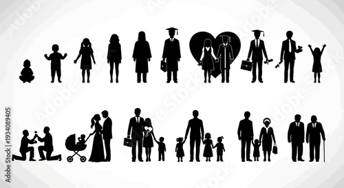 A collection of diverse human head and bust silhouettes showcasing various hairstyles and profiles against a white background.