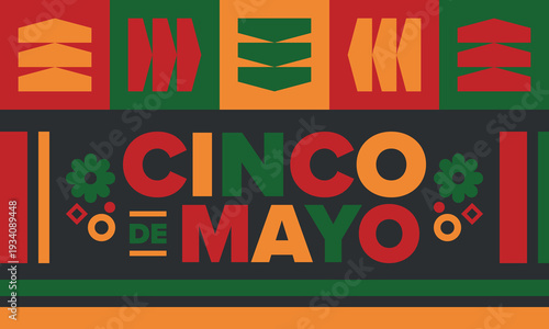 Cinco de Mayo in Mexico. Traditional mexican fiesta in May. National happy holiday with carnival, festival and parade. Latin american and spanish pattern. Illustration with sombrero. Vector poster