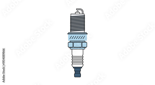 Technical illustration of an automotive spark plug, an essential engine component for igniting the fuel-air mixture in a vehicle.