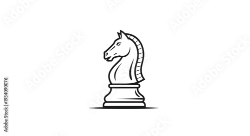 Elegant line art icon of a knight chess piece, featuring the horse's head and mane, representing strategy and intelligence.