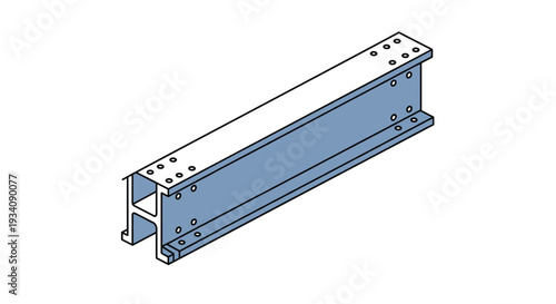 Isometric vector illustration of a structural steel I-beam with bolt holes, commonly used in construction and engineering.