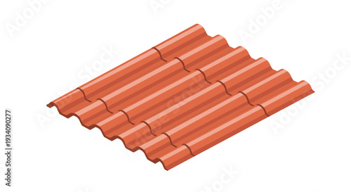 Isometric vector illustration of overlapping terracotta-colored corrugated roof tiles, a common material for building construction.