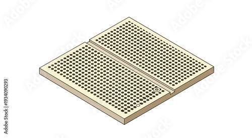 An isometric drawing of a solderless breadboard, an essential tool for prototyping and testing electronic circuits and components.