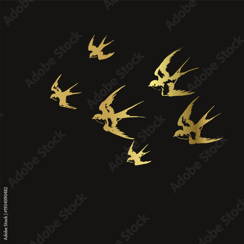 swallows japanese chinese golden vector ink traditional asian design isolated