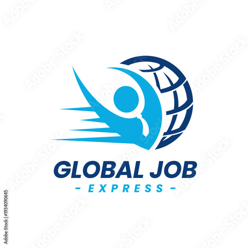 Fast Global Job Logo Design Vector. Concept of international quick job seeker.