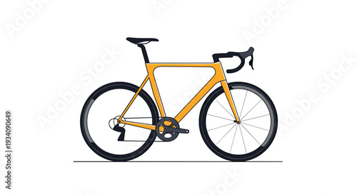 Sleek and modern yellow road bike with a lightweight frame and drop handlebars, depicted in a clean flat vector style.
