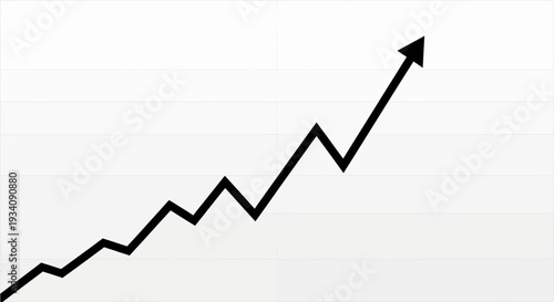 A graphic depicting upward trend with a black arrow showing financial growth and success