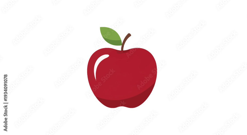 Fototapeta premium A vibrant illustration of a delicious red apple with a green leaf and a brown stem