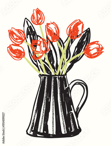 Cuadro en lienzo Vintage Orange Tulips Bouquet in a Vase