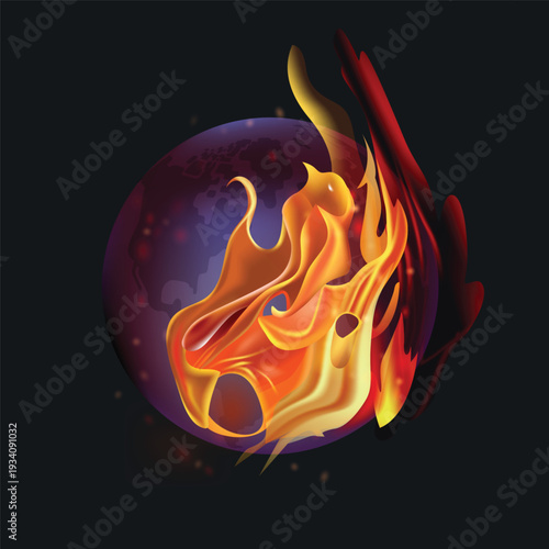 
The globe is on fire, global warming, The concept of disaster.