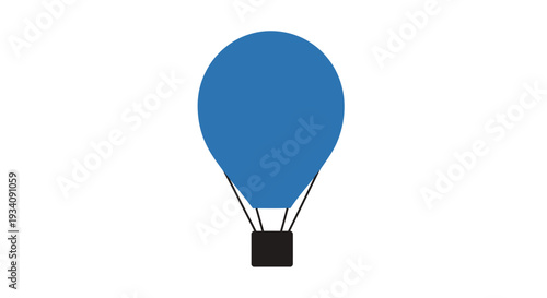 A vibrant blue hot air balloon illustration soaring on a white background design