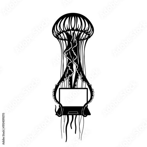 Black and White Illustration of Jellyfish.