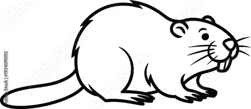Beaver in profile view line art icon.
