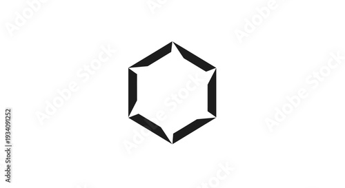 Abstract geometric design featuring a six-sided shape with integrated angular elements
