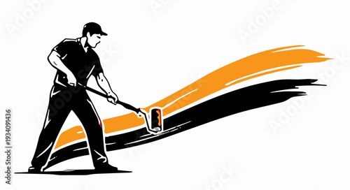 Man Painting Wall with Roller.