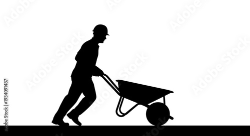 Man Pushing Wheelbarrow Silhouette Profile View 1.