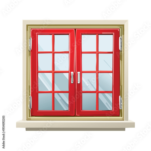 Red window illustration with glass panes and bright lighting