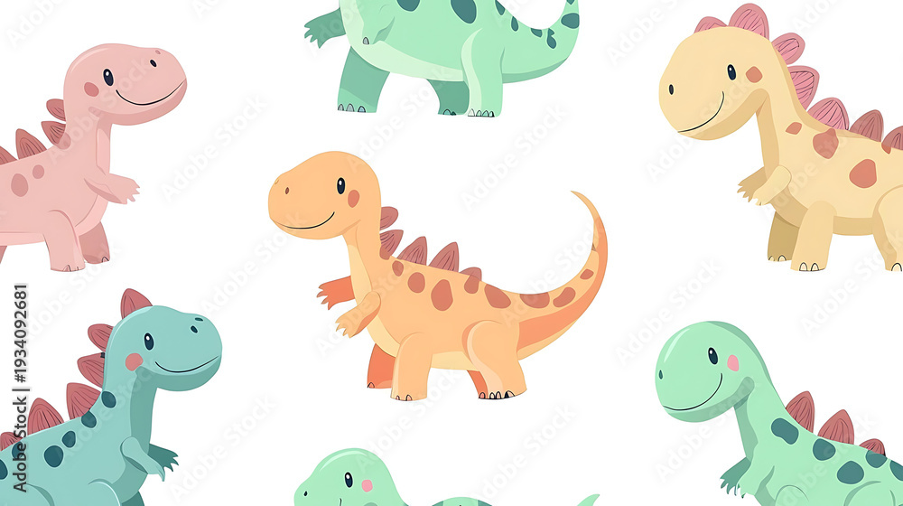Obraz premium A group of cartoon dinosaurs with different colors and patterns