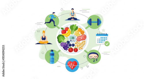 Healthy lifestyle concept with balanced diet and exercise routine for wellness