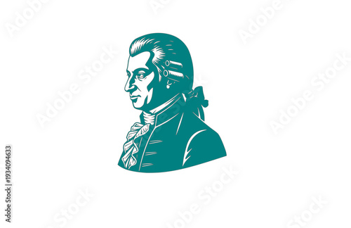 Wolfgang Amadeus Mozart Composer Silhouette, Classical Music History Vector Sticker, Famous Musician and Genius Icon