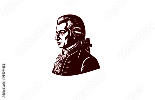 Wolfgang Amadeus Mozart Composer Silhouette, Classical Music History Vector Sticker, Famous Musician and Genius Icon
