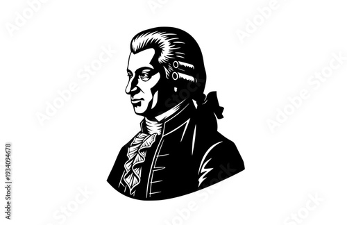 Wolfgang Amadeus Mozart Composer Silhouette, Classical Music History Vector Sticker, Famous Musician and Genius Icon