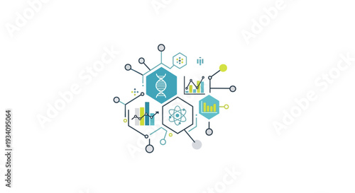 Conceptual illustration depicting scientific and technological data, minimalist design