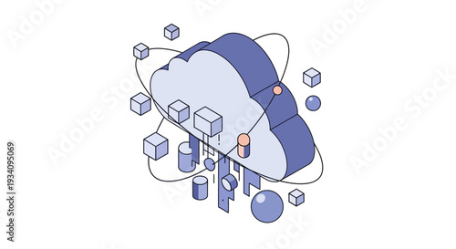 Conceptual illustration of cloud computing technology and data storage process
