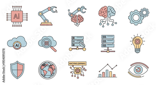 Conceptual illustration of artificial intelligence, machine learning, and technological innovation.