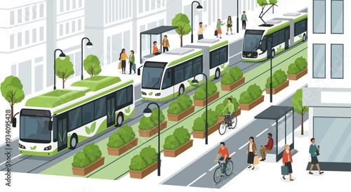 Green Urban Transport: Sustainable City with Buses and Tram