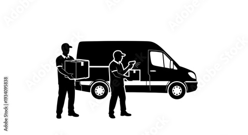 Two men loading boxes into a delivery van on the street