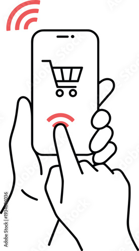 Online shopping concept on smartphone screen with wireless payment signal, mobile ecommerce technology and digital transaction illustration artwork