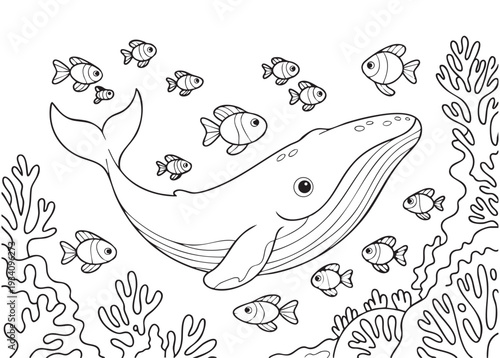 vector illustration of a fish. coloring page