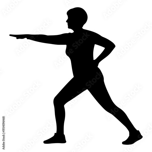 Woman practicing yoga warrior pose, silhouette graphic design vector illustration