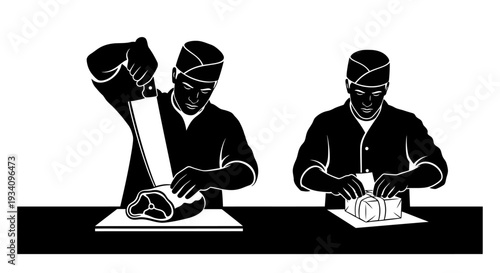 Two surgeons performing a precise operation on patients in a sterile environment