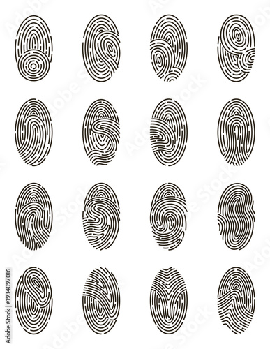 Fingerprint scanning icon set. Fingerprint identity and security symbols isolated on transparent background. Fingerprint icon signature signs for password encryption.
