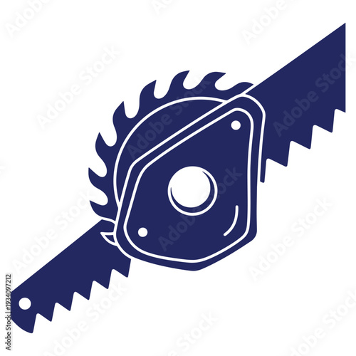 Hand saw illustration with round toothed blade and ergonomic handle for cutting wood with precision and control