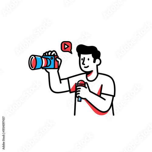 Man Recording Video with Camera Device.