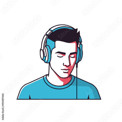 Man Wearing Headphones Listening to Music.