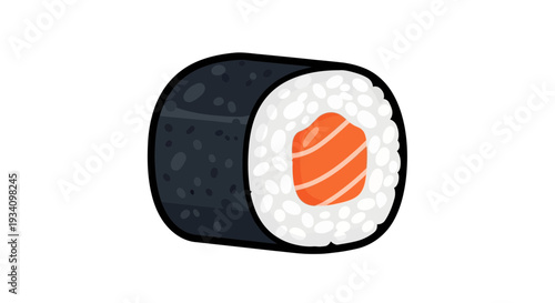 Delicious and Fresh Japanese Salmon Maki Roll Illustration, a Perfect Culinary Icon Design Element