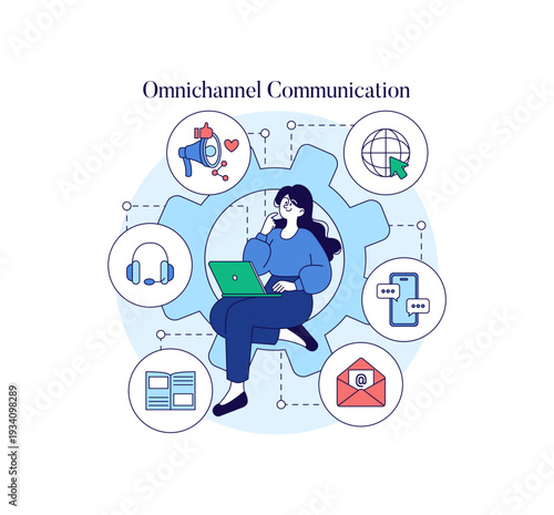 Woman Engaging in Omnichannel Communication Vector Illustration